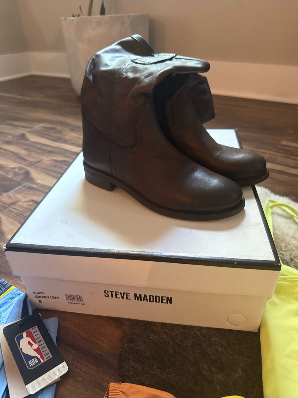 Steve Madden Brown Leather Fold-Over Ankle Booties